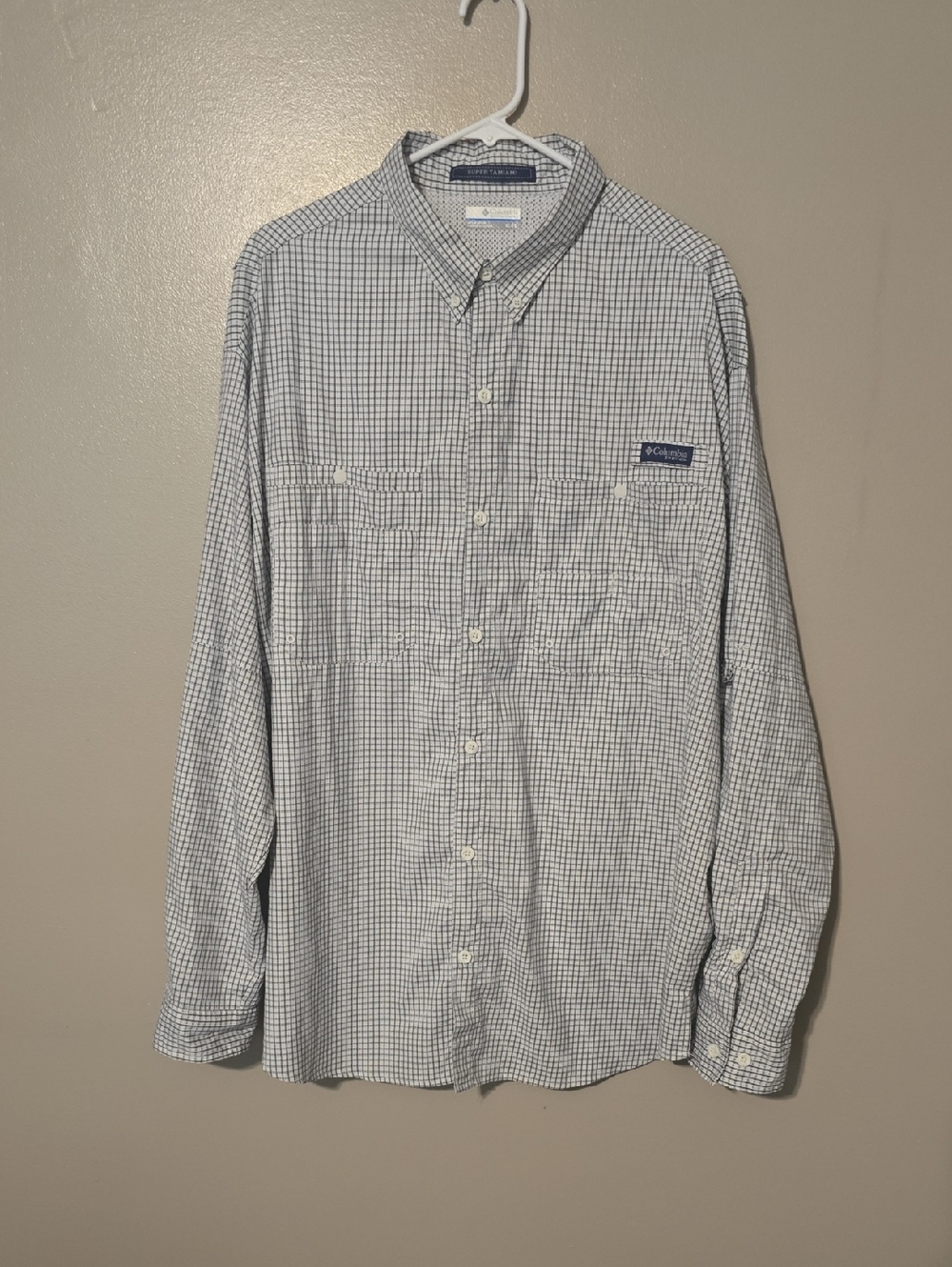 Columbia Super Tamiami Button Down Long Sleeve Black White Plaid Mens‎ Size XL